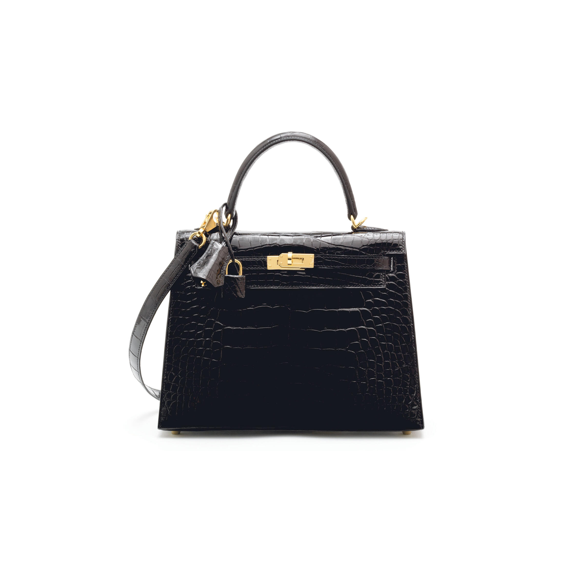 H**mes master black alligator sellier kelly 25 with gold hardware (25*17*7cm)